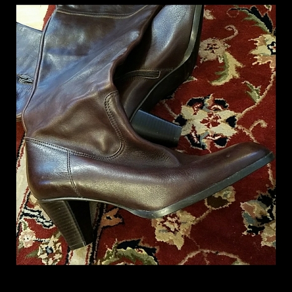 Eddie Bauer made in Italy 9.5 Calf high Boot Heel Zipper pretty Brown Leather - Picture 4 of 14